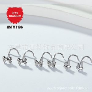 Butterfly Nose Nail S-Rod G23 Titanium Alloy Nose Ring Body Piercing Jewelry