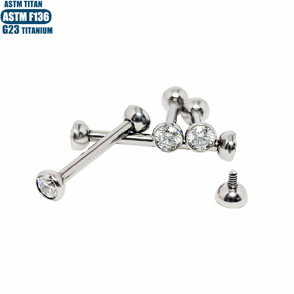 F136 Titanium Alloy Double-Ended Zircon Tongue Barbell Internally Threaded Piercing Jewelry - Image 3