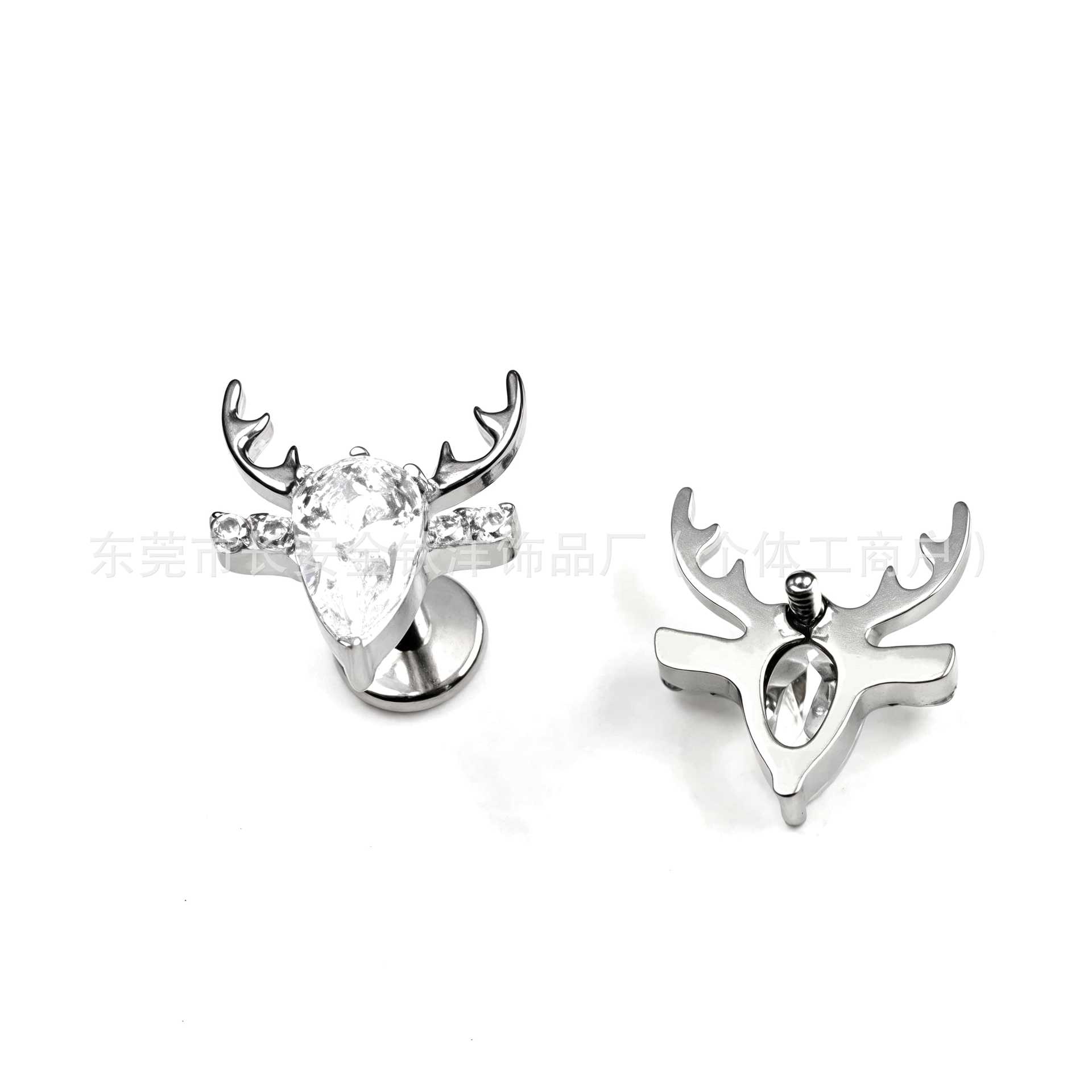 F136 Titanium Christmas Reindeer Antler Earrings with Zircon Inlay, G23 Titanium Alloy Body Piercing Jewelry, Ear Bone Studs - Image 3