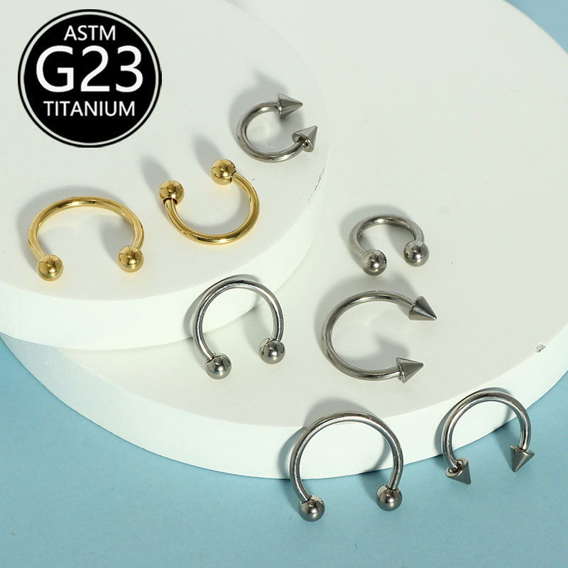 1.2x6mm G23 Titanium External Thread Nose Ring Horseshoe Ball Spike Body Piercing Jewelry Wholesale - Image 2
