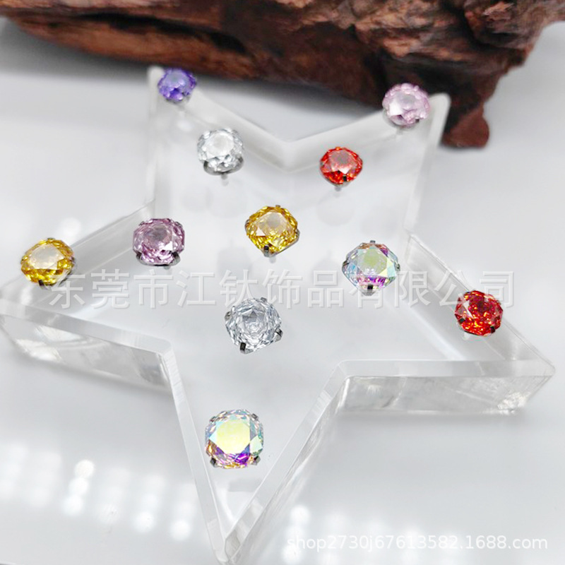 F136 Titanium 6-8mm Eight-Sided Rose Cut Bowl Bottom J Gradient Rose Tongue Nail Ear Bone Stud - Image 2