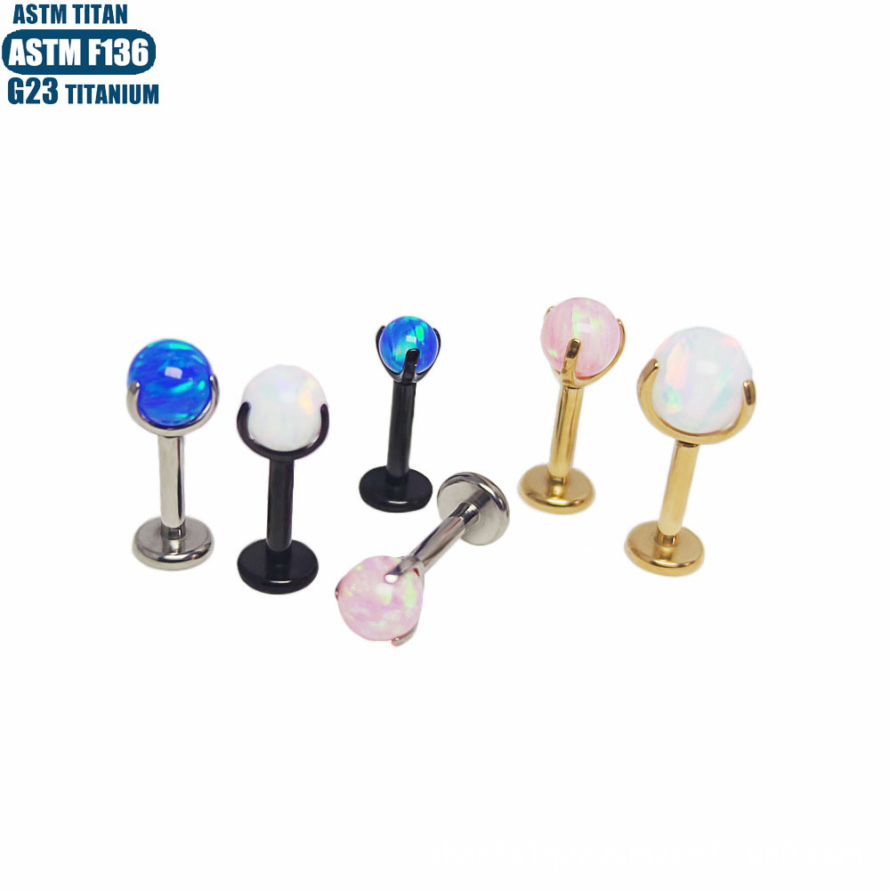 F136 Titanium Alloy Lip Ring Internal Thread Body Piercing Jewelry Cartilage Tragus Earring Opal Earring - Image 2