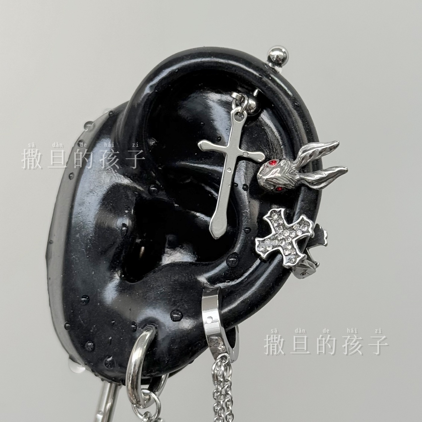 Punk Cross Earrings Dark Cyberpunk Style 316L Surgical Steel Ear Piercing Jewelry - Image 4