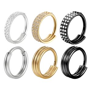 F136 Titanium Nose Ring Seamless Ring Multi-Layer Diamond Nasal Septum Nose Ring Earring Tragus Piercing Jewelry