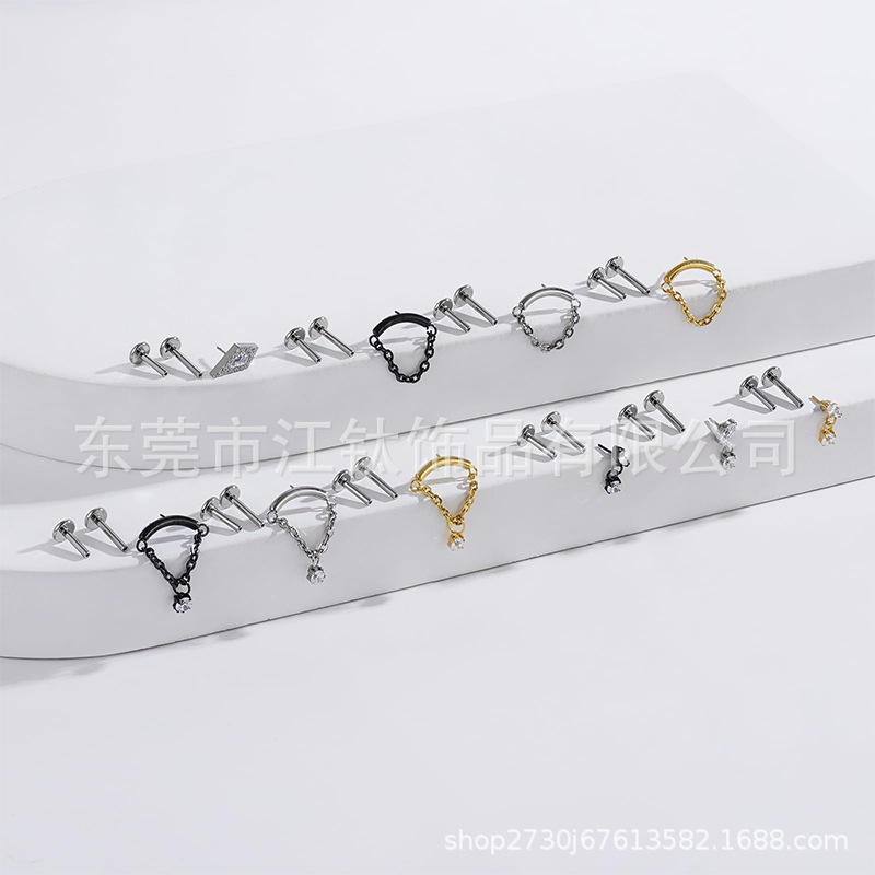 G23 Titanium Chain Pendant Zircon Stud Earring - Cartilage Ear Bone Stud Jewelry for Helix Tragus Piercing - Image 3