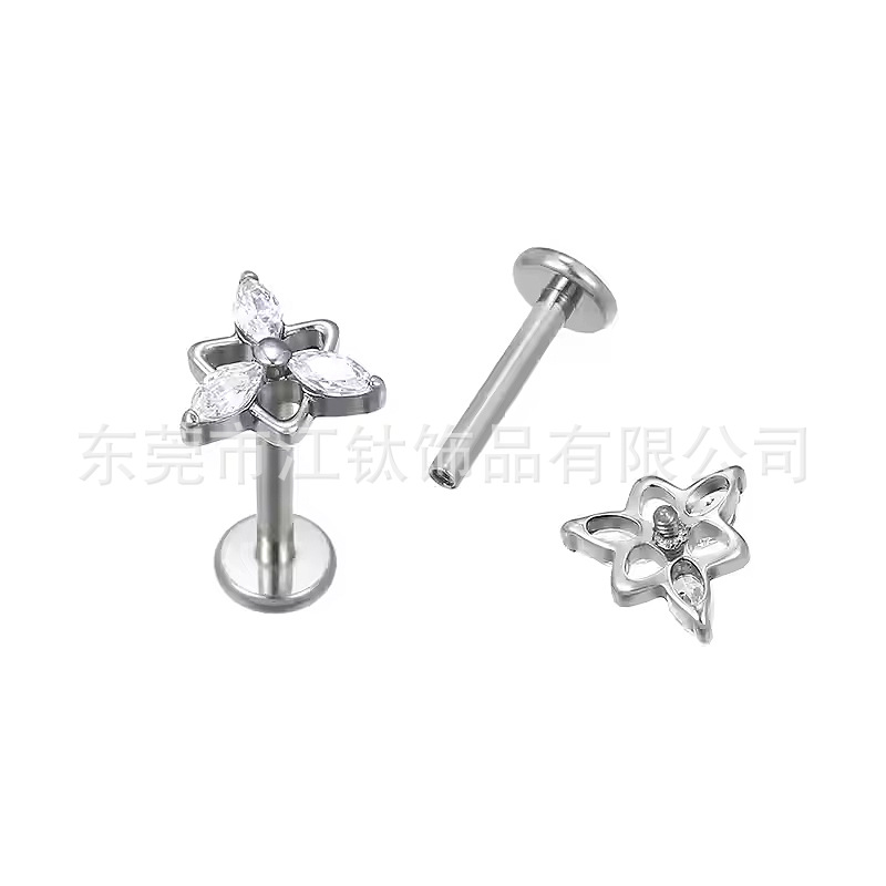 G23 Titanium Ear Bone Nail Triangular Flower CZ Stud Earring Body Piercing Jewelry - Image 4