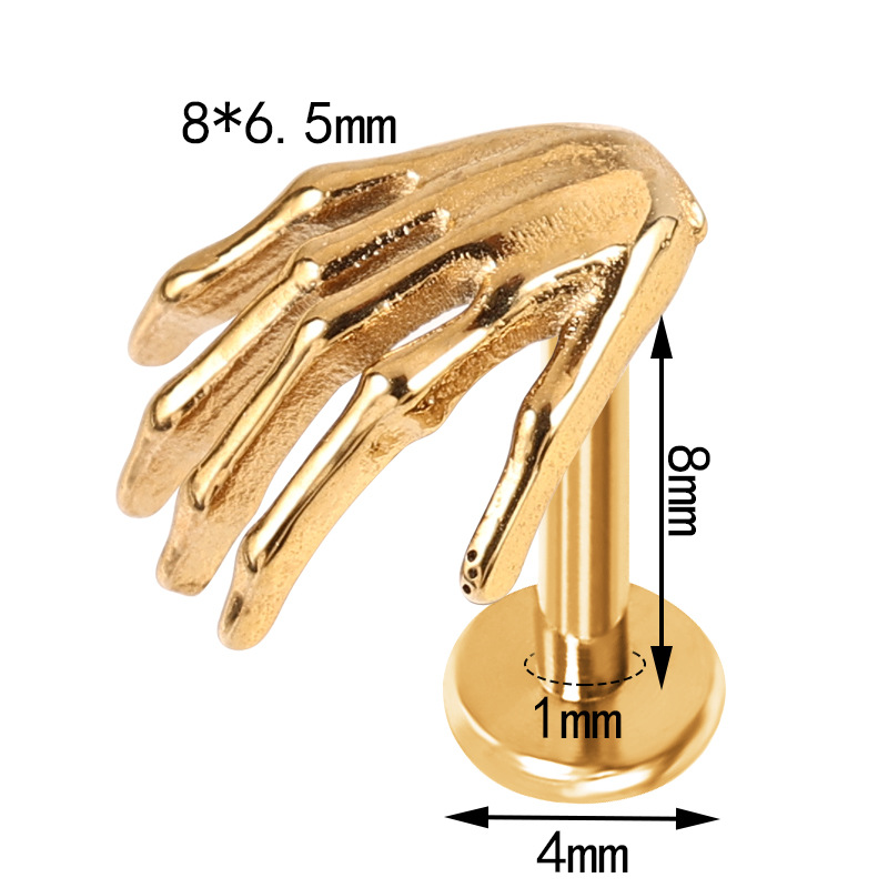 Zesen F136 Titanium Alloy Skull Palm Ear Stud Lip Stud Lip Ornament G23 Piercing Jewelry Internal Thread Titanium Ear Jewelry - Image 5