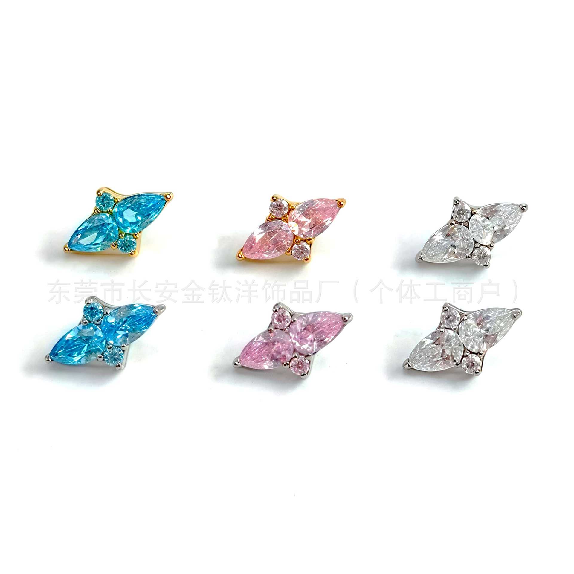 F136 Titanium Internal Thread Rhombus-Shaped Zirconia Stud Earrings G23 Titanium Alloy Body Piercing Jewelry Ear Bone Studs - Image 5