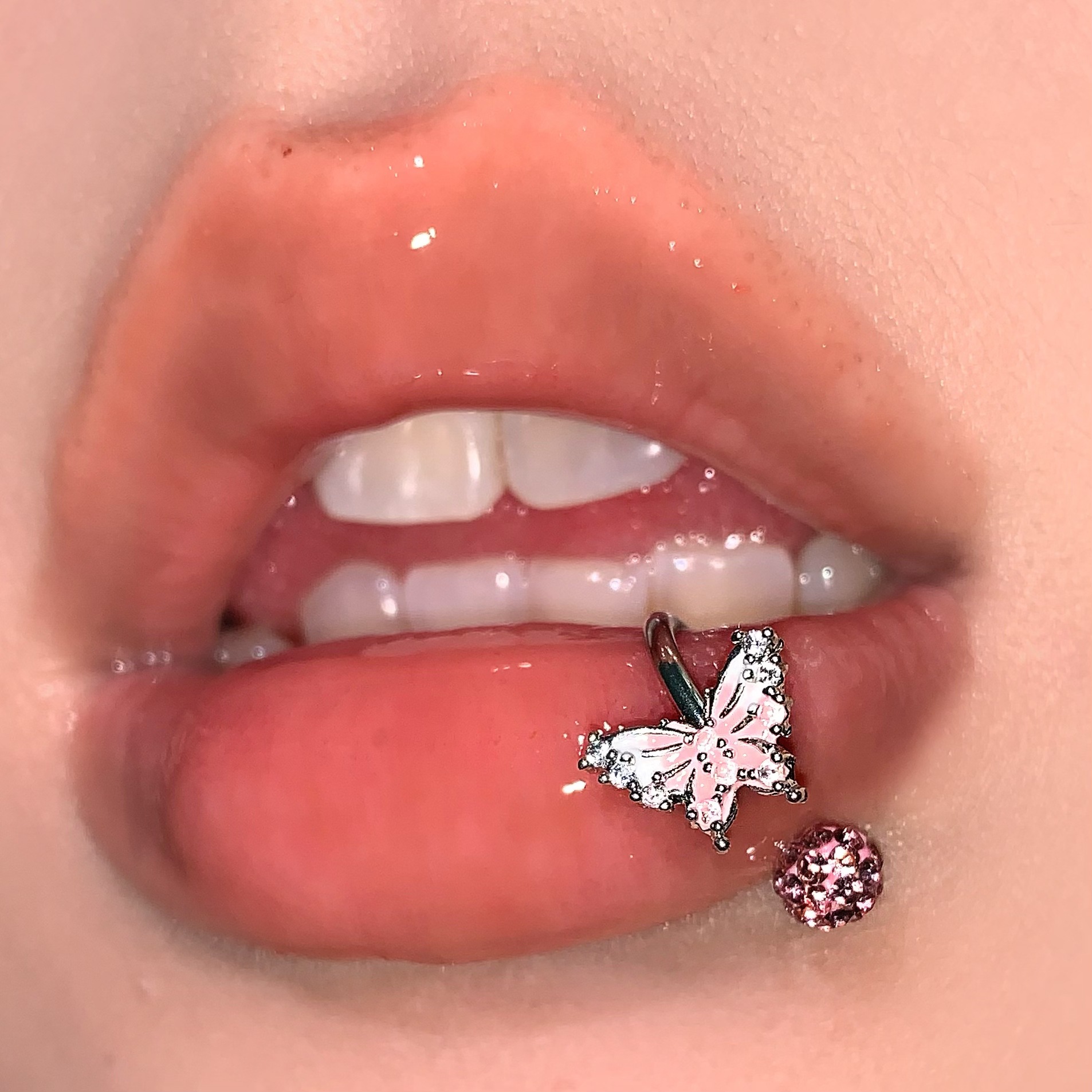 Pink Gradient Butterfly Lip Ring Sweet Style 316L Surgical Steel C/D Ring External Thread Piercing Jewelry Wholesale - Image 2