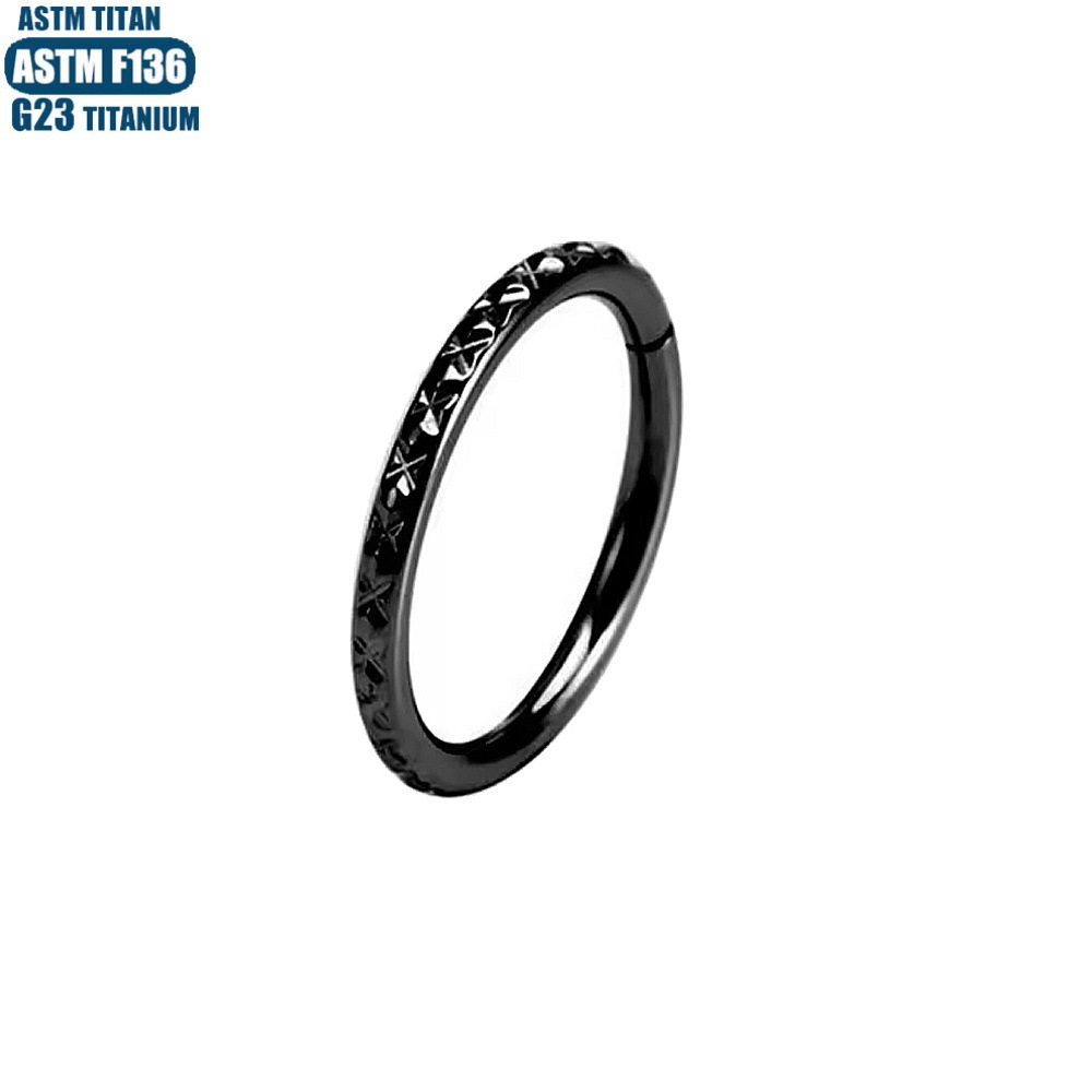 Black G23 Titanium Hinged Seamless Nose Ring - CNC Carved Side Piercing Earring Jewelry - Image 4