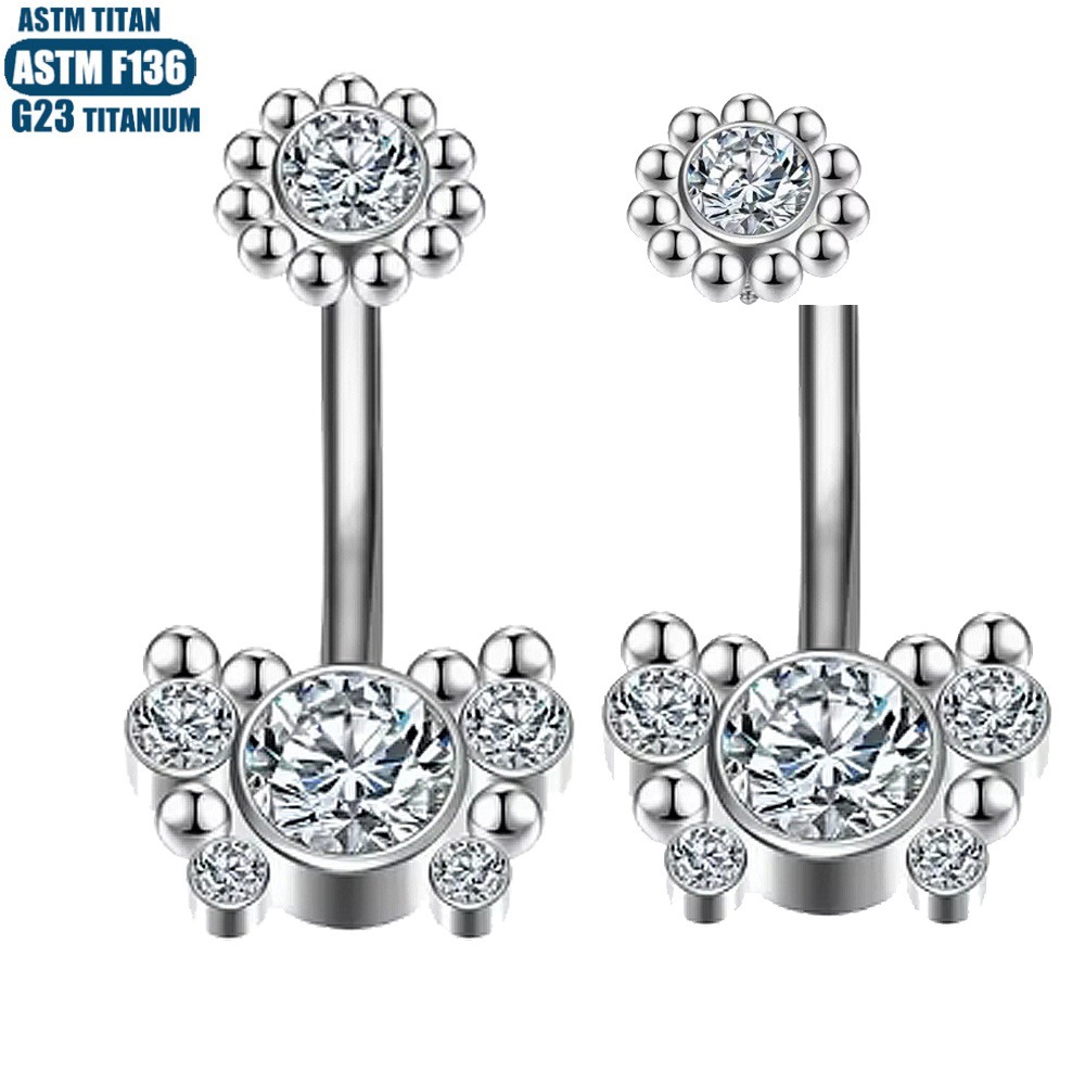 F136 Titanium Alloy Navel Ring with Round Zircon Welded Ball Internal Thread Belly Button Piercing Jewelry - Image 2
