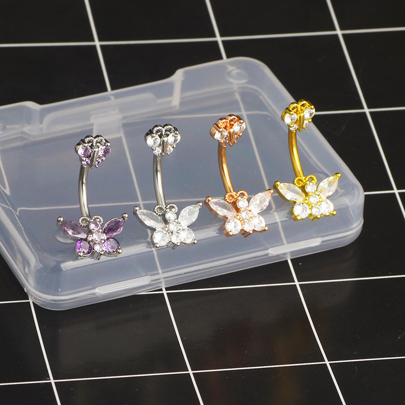 Zircon Belly Button Ring 316L Surgical Steel Dangle Flower Navel Piercing Jewelry for Women - Image 4