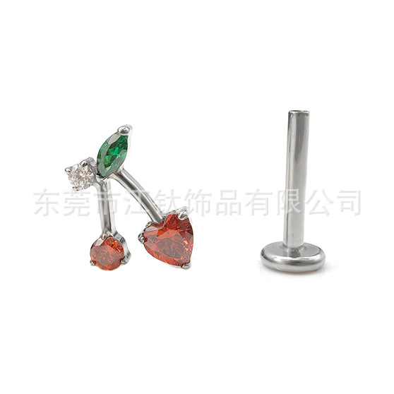 G23 Titanium Cherry Love Zircon Earrings Lip Labret Stud Body Piercing Jewelry - Image 3