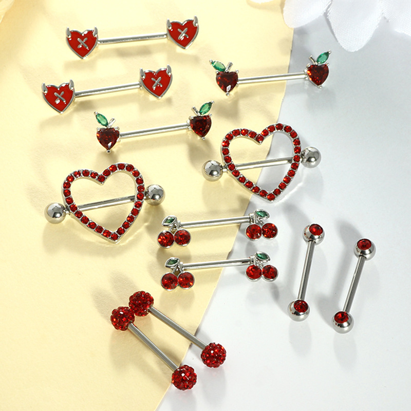 Red Series Diamond Love Cherry Nail Body Piercing Jewelry Suit - Image 2