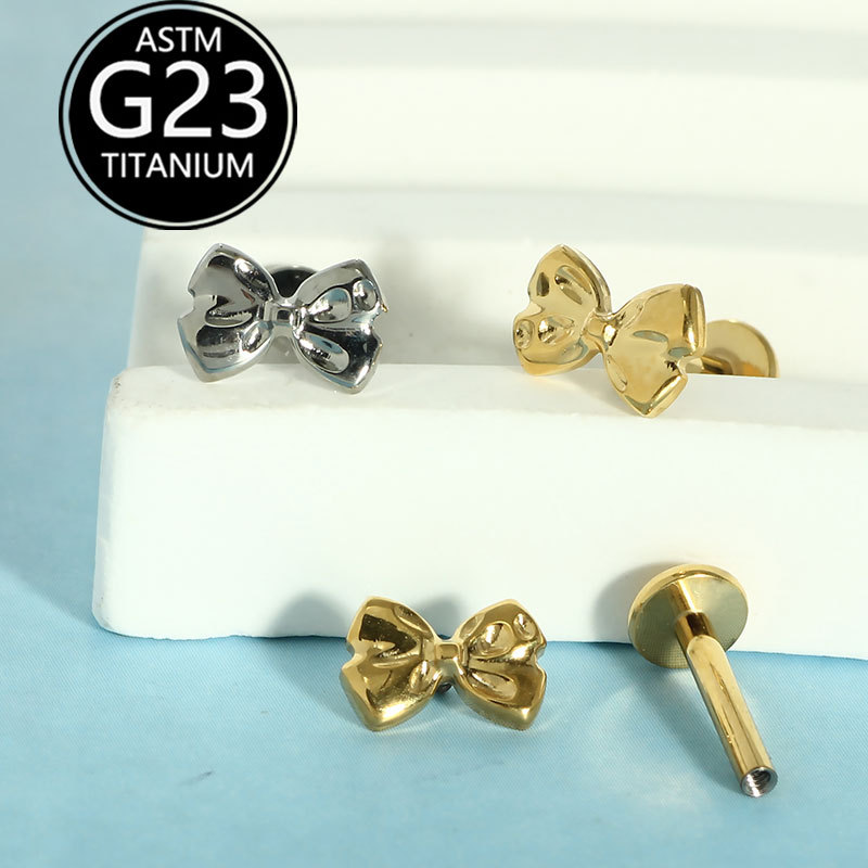 F136 Titanium Internally Threaded Ear Cartilage Stud Bow Lip Piercing Jewelry G23 Titanium Alloy Polished - Image 2