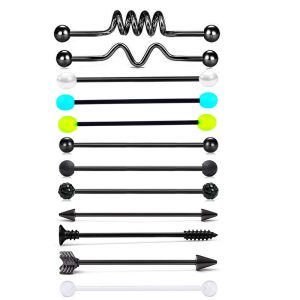 Cross-border Black Leaf Luminous Industrial Barbell Earrings Set Stainless Steel Ear Hole Bypass Earrings