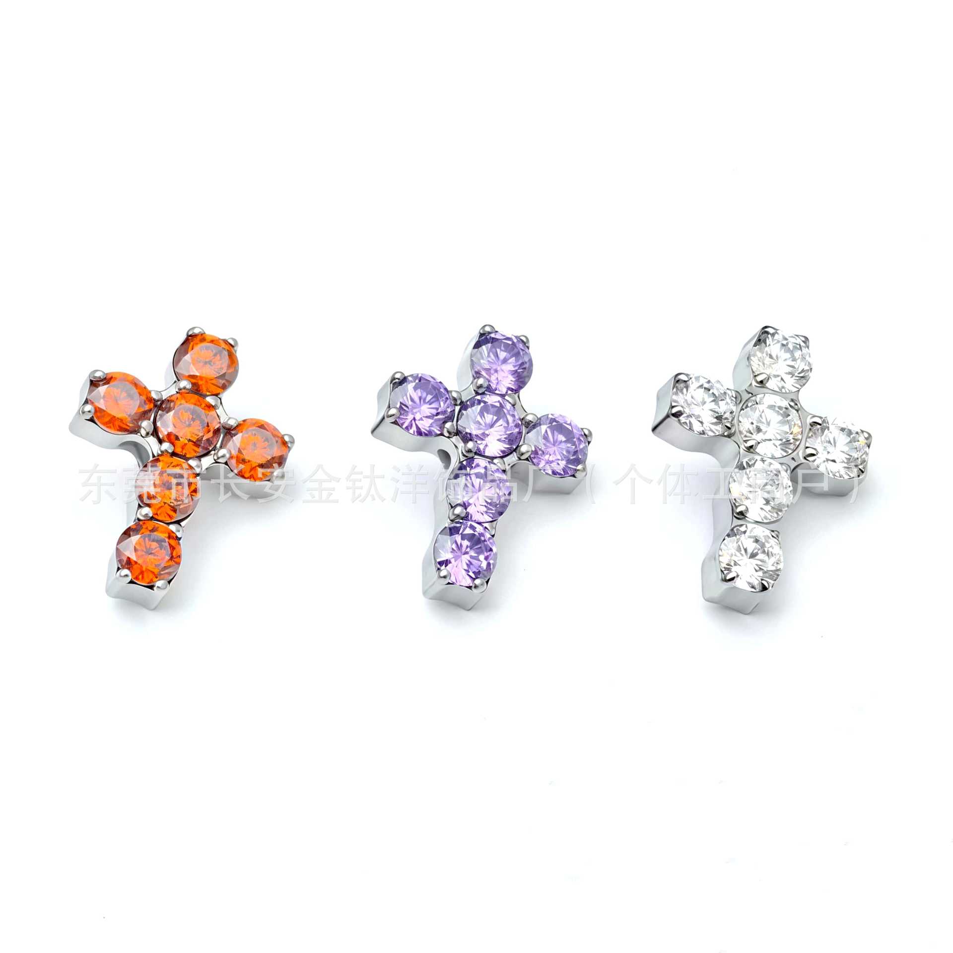 F136 Titanium Full Diamond Cross Inlaid Zircon Lip Stud Ear Stud Ear Bone Stud G23 Titanium Alloy Body Piercing Jewelry - Image 2
