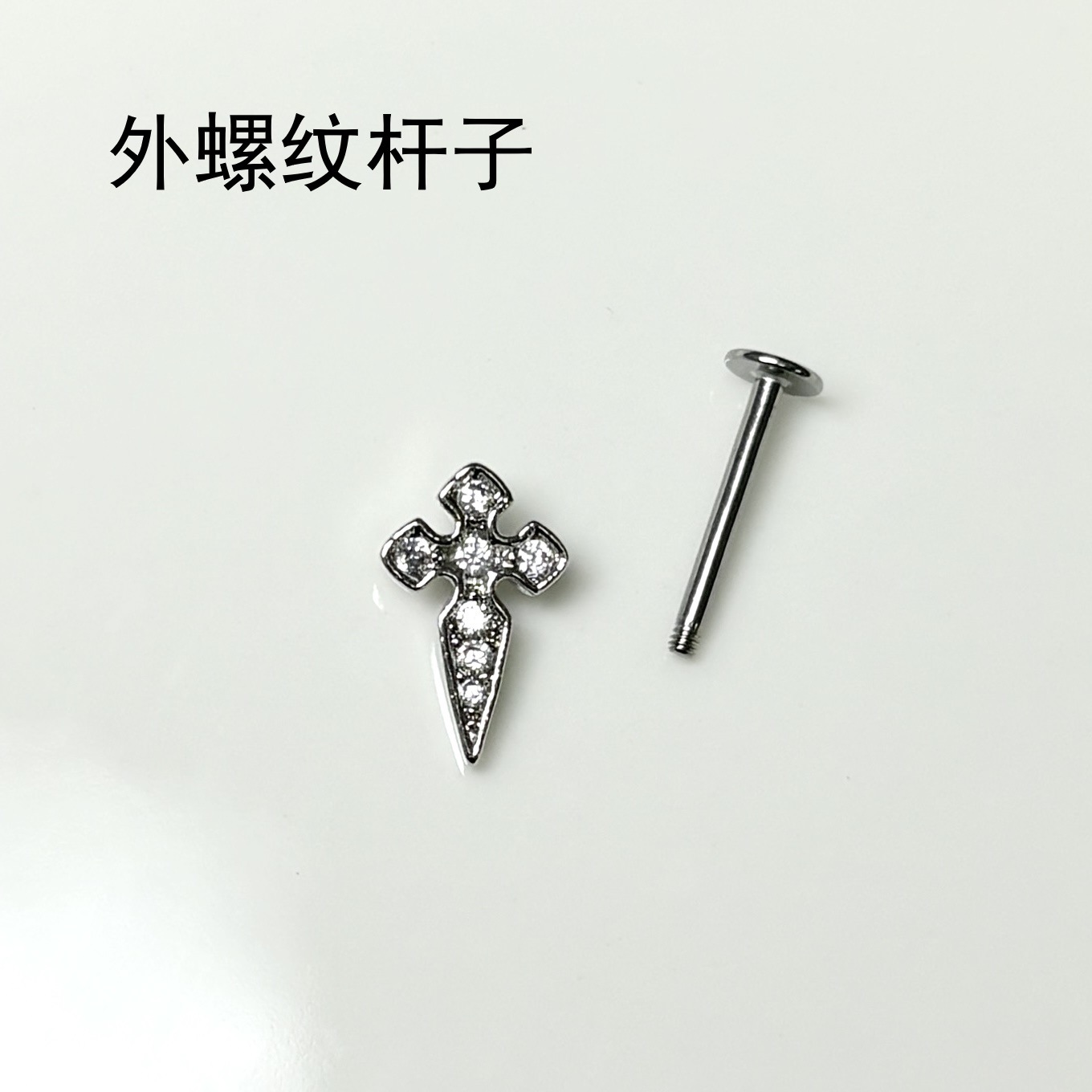 Cross Hip Hop Diamond Encrusted Cross Lip Nail Steel Titanium External Thread Straight Barbell Lip Piercing Jewelry Wholesale - Image 4