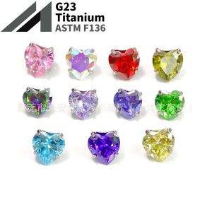 F136 Titanium Round Bottom Internal Thread Love Zircon Ear Nail Lip Nail Ear Bone Nail G23 Titanium Alloy Human Body Piercing Jewelry