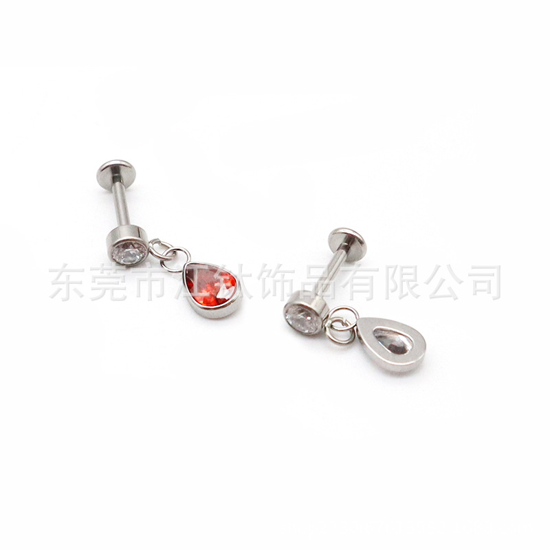 F136 Titanium Stud Earrings Water Drop Cylindrical Bag 5A Diamond Teardrop G23 Titanium Alloy Body Piercing Jewelry Ear Bone Stud - Image 5