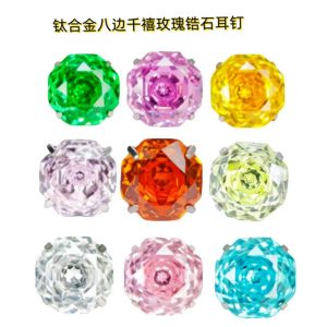 F136 Titanium Alloy Eight-Sided Rose Cut Ear Studs for Cartilage Helix Tragus Body Piercing Jewelry