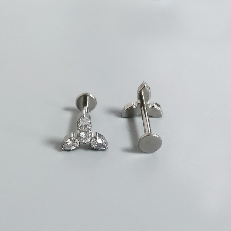 G23 Titanium Alloy Labret Stud with 5A Zircon Lip Piercing Jewelry Cross Border Best Selling Custom Earrings - Image 2