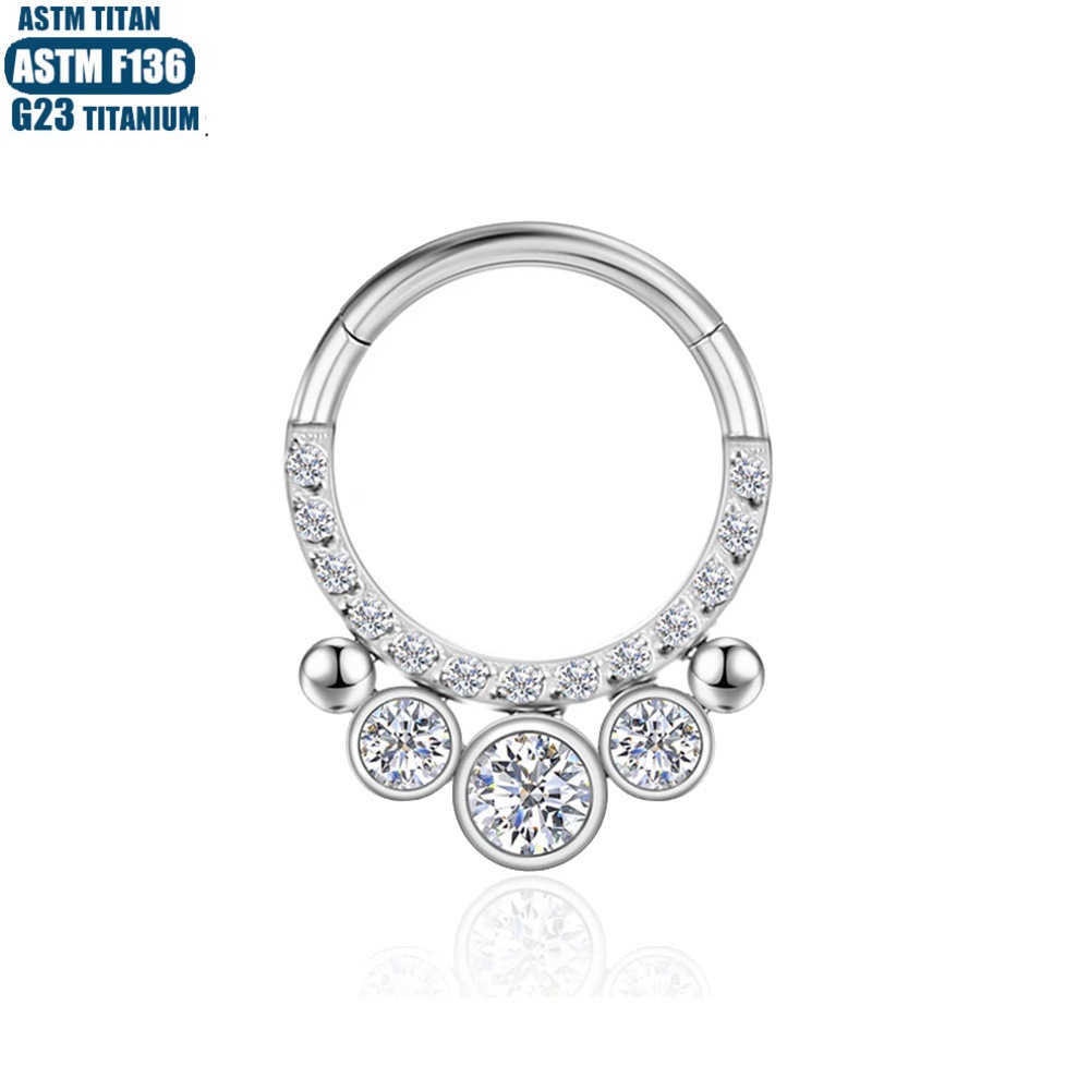G23 Titanium Nose Ring Nasal Septum Ring Zircon Welding Beads Seamless Ring Body Piercing Jewelry Tragus Earrings Earrings - Image 3