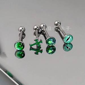 Green Mambo 12mm Tongue Nail Externally Threaded Titanium Steel Tongue Barbell Piercing Jewelry for Hot Girls