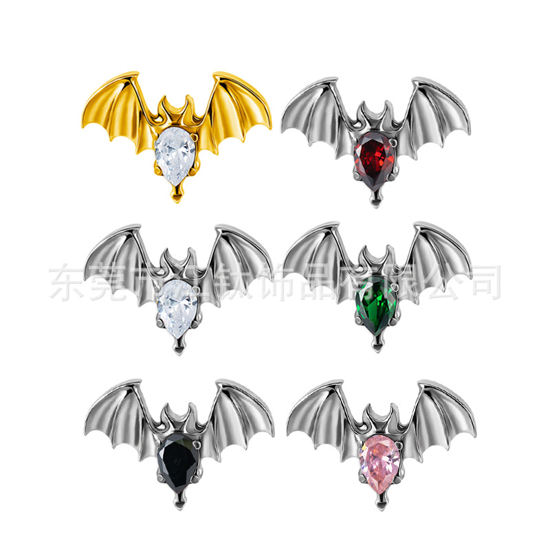Bat Head G23 Titanium Alloy Ear Stud Cartilage Piercing Jewelry Gold with White Zircon - Image 5
