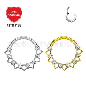 G23 Titanium Nose Ring Inlaid with Zircon - Cross-Border Body Piercing Jewelry Ear Bone Nails 1.2x8mm 24K Gold