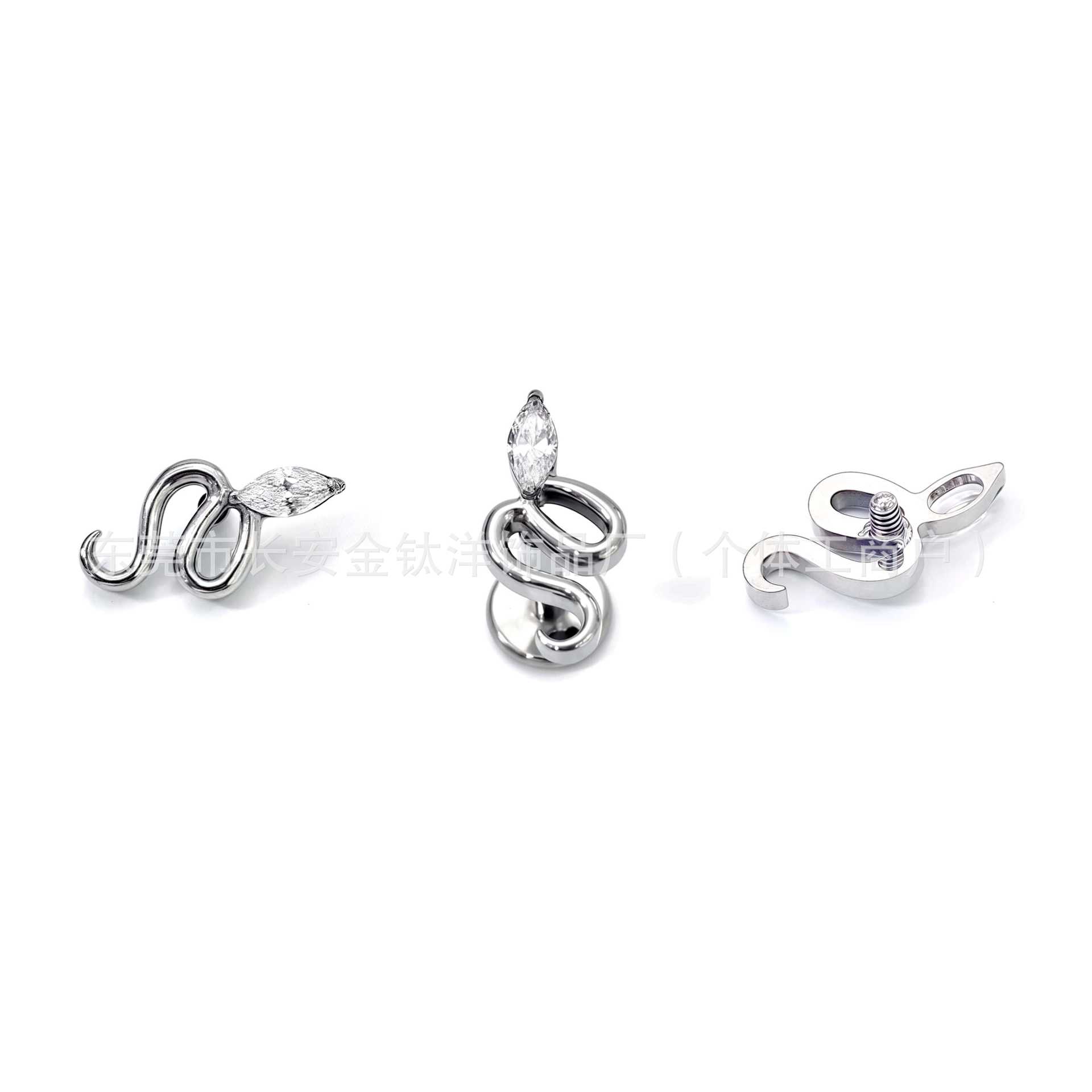 F136 Titanium Snake-Shaped Single Diamond Zircon Ear Stud Nose Stud Lip Stud G23 Titanium Alloy Body Piercing Jewelry Ear Bone Stud - Image 3
