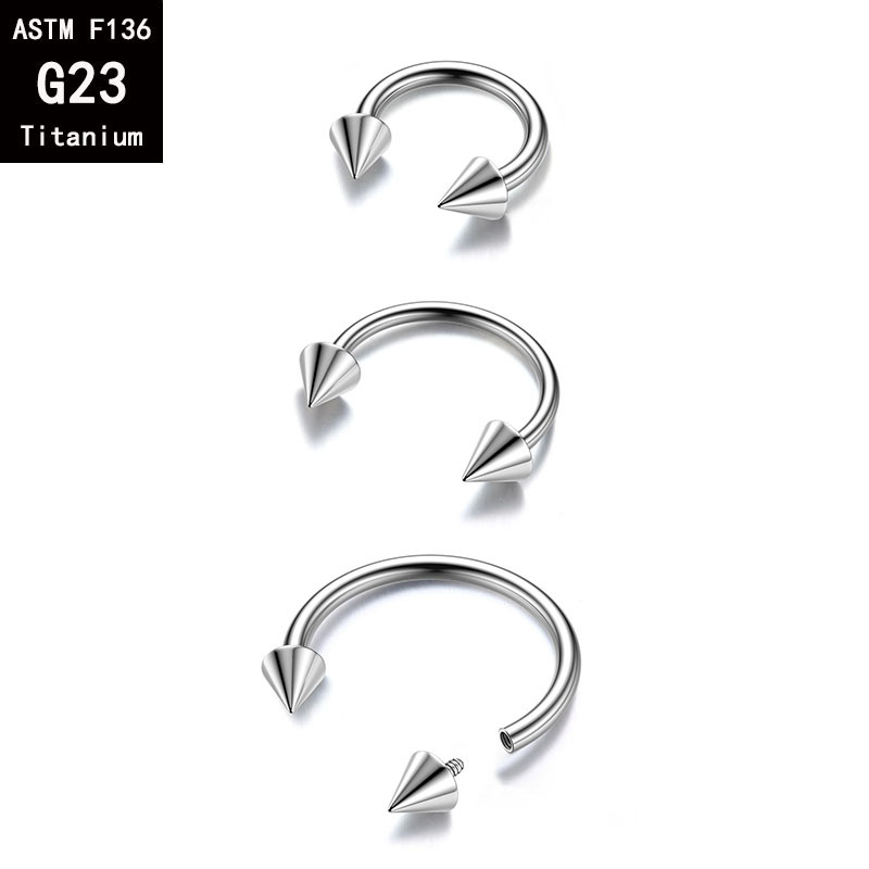 G23 Titanium Inner Tooth U-Shaped C-Shaped Rod Horseshoe Rod Ball Pointed Cone Internal Spiral Nose Ring F136 Titanium Alloy Piercing Jewelry - Image 3