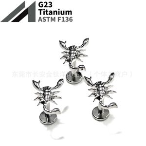 F136 Titanium Glossy Scorpion Earrings Nose Nail Ear Bone Nail Lip Nail G23 Titanium Alloy Body Piercing Jewelry Wholesale