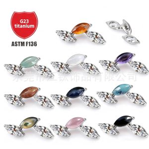 G23 Titanium Alloy Horse Eye Inlaid Natural Stone Body Piercing Earrings for Cartilage