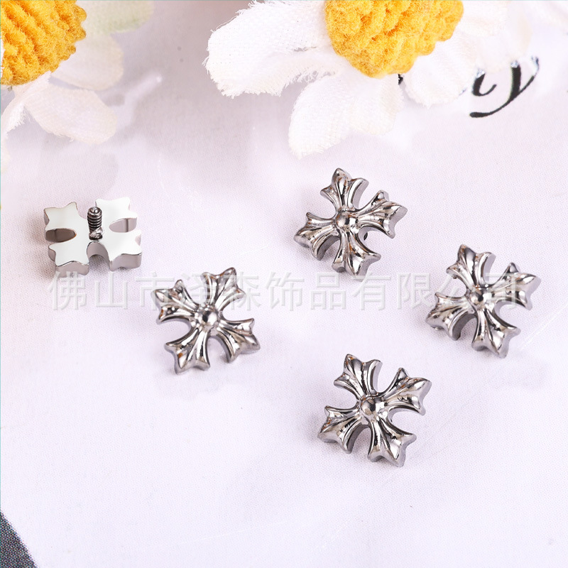 F136 Titanium Alloy Cross-Shaped Ear Studs, G23 Titanium Zirconia Lip Studs, Tongue Studs, Piercing Jewelry - Image 3