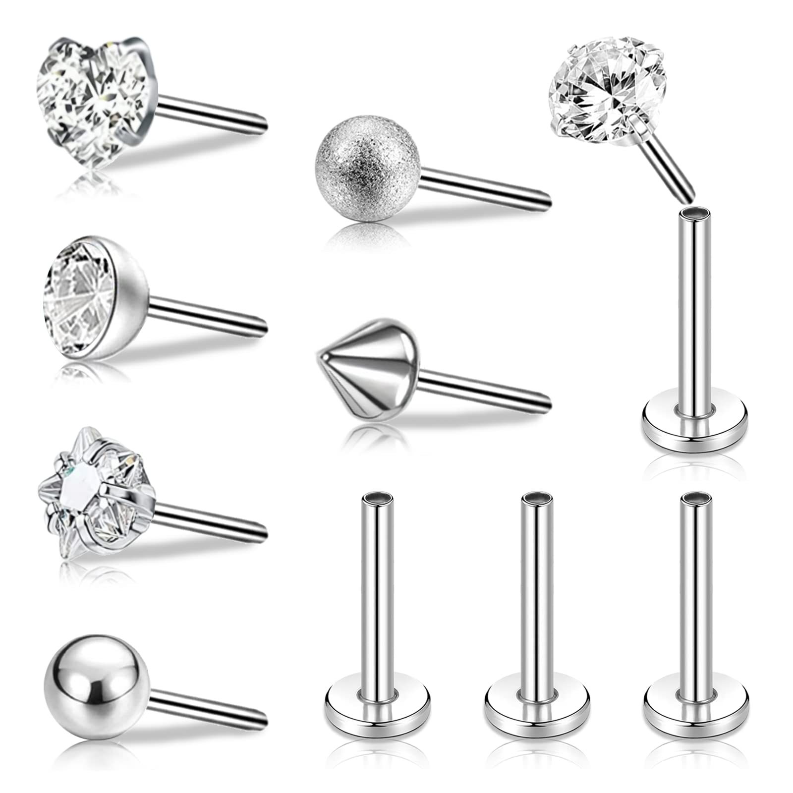G23 Titanium Threadless Labret Stud Earring - 0.8x12mm Round Ball Cartilage Stud - Image 4