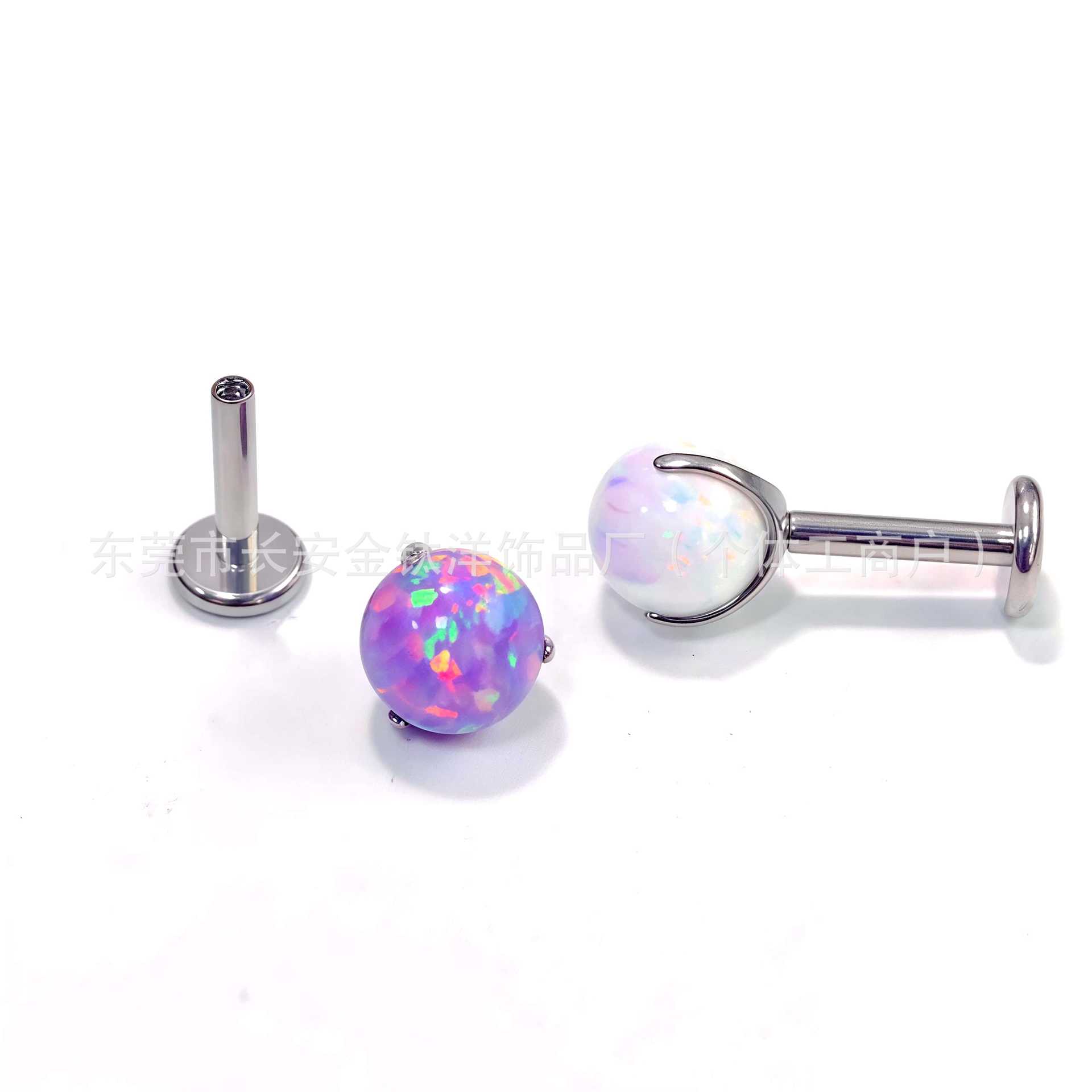 F136 Titanium Inner Thread Lip Nail Opal Three-Claw Ball G23 Titanium Alloy Piercing Jewelry Tongue Nail Ear Bone Nail - Image 4