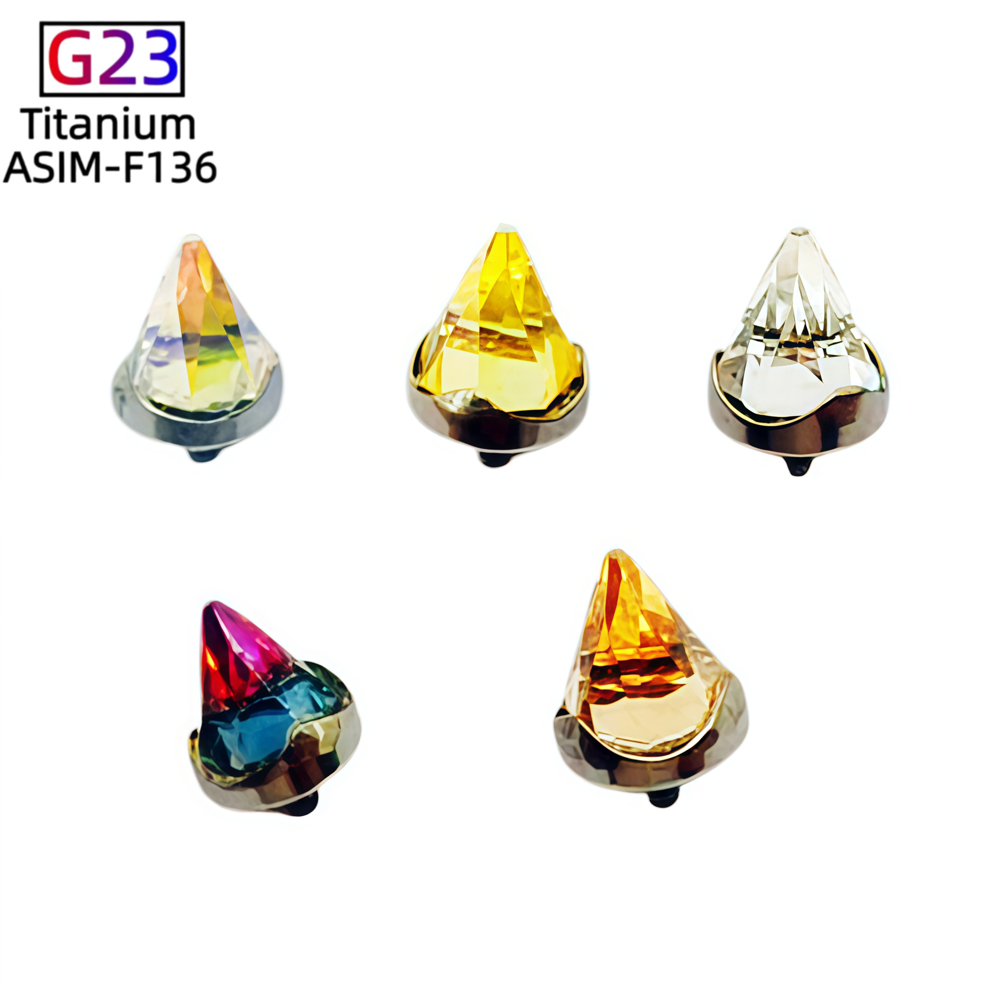 G23 Titanium F136 Ultra-Shiny Claw-Set Zircon Pointed Cone Earrings Internal Thread Lip Studs Cartilage Studs - Image 2
