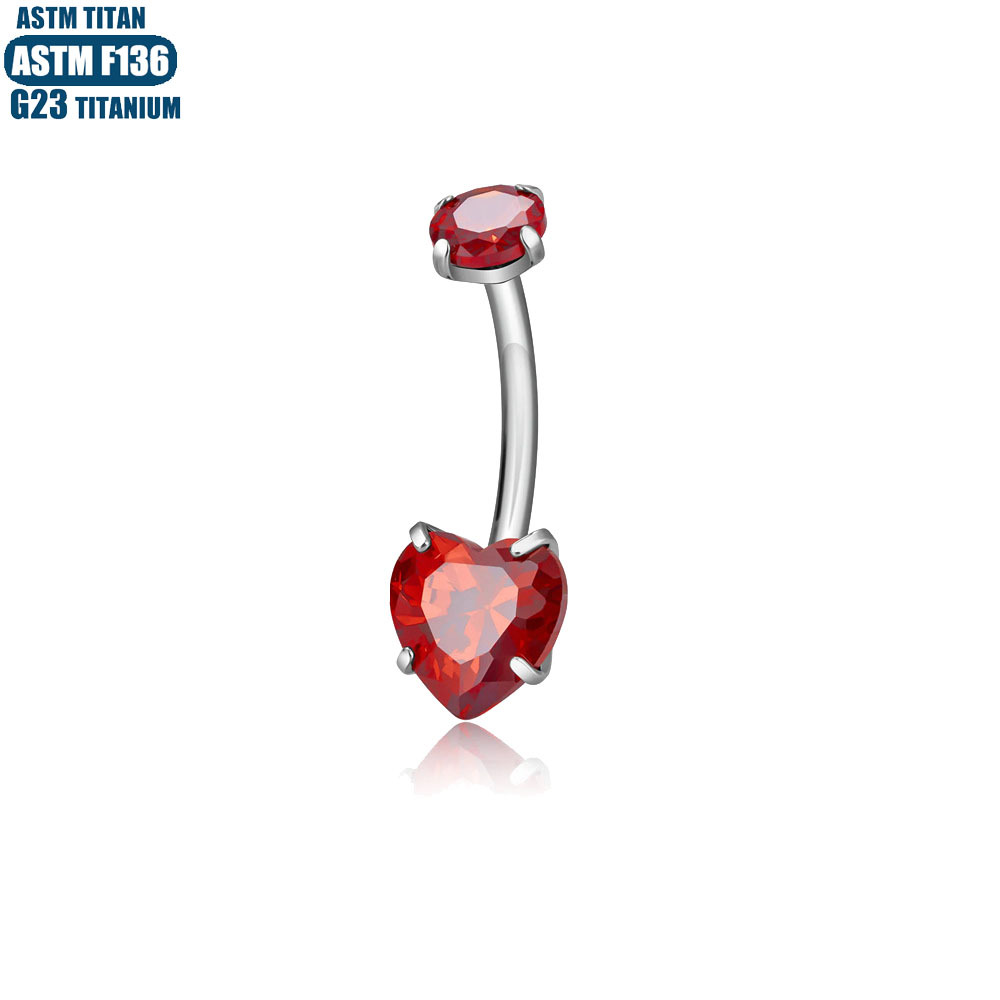 F136 Titanium Alloy Heart Zircon Claw Set Belly Button Ring Internally Threaded Spiral Piercing Jewelry - Image 3