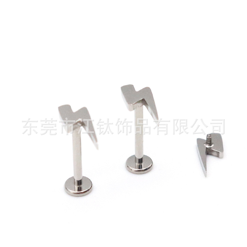 G23 Titanium External Thread Labret Stud Lip Piercing Jewelry Lightning Design - Image 5