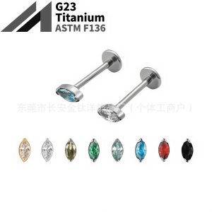 F136 Titanium Horse Eye Setting 5A Zircon Lip Stud Nose Stud Ear Stud G23 Titanium Alloy Body Piercing Jewelry Ear Bone Stud
