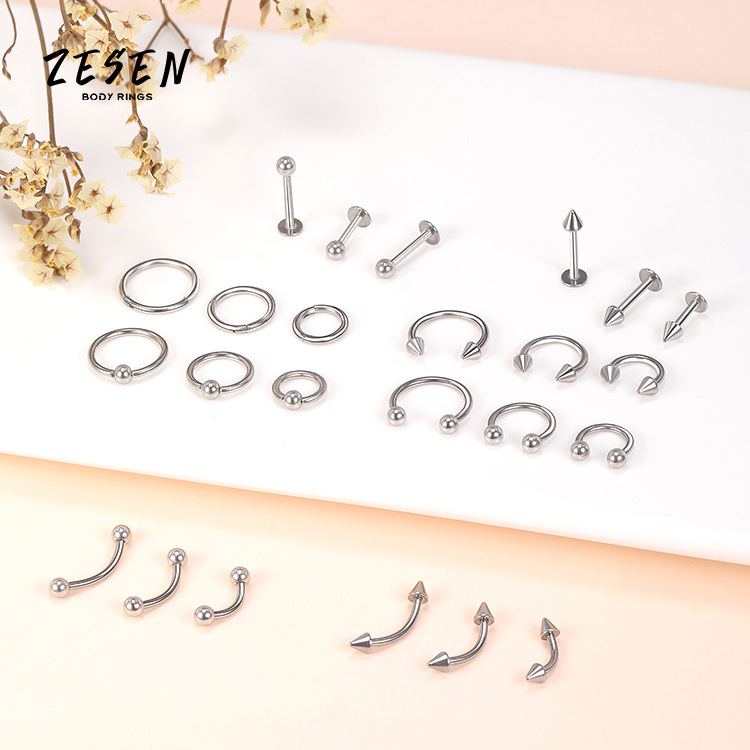 Geometric 316L Surgical Steel Lip Labret Stud Exaggerated Nose Ring Cone Eyebrow Ring Titanium Steel Clip Ball Ring for Fashion - Image 2