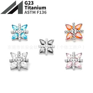 F136 Titanium Cross Eight-Pointed Star Water Drop Zircon Lip Stud Ear Stud Cartilage Ear Bone Piercing Jewelry