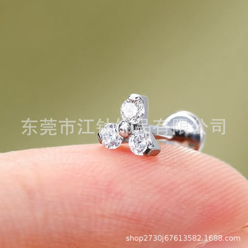 Titanium Ear Stud Triangle Flower Lip Nail with CZ G23 Alloy Piercing Jewelry - Image 4