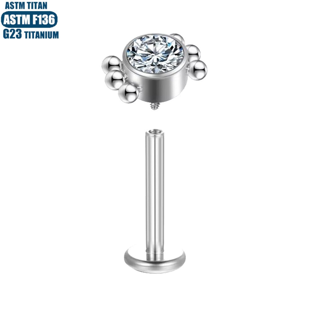 Titanium Alloy Zircon Lip Ring Thread Inner Dental Bead Cluster Puncture Jewelry Ear Bone Ring Lip Stud Earrings - Image 3