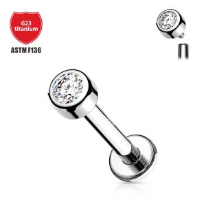 F136 Set Zircon Earrings G23 Titanium Alloy Threaded Cylindrical Drill Cup Human Puncture Jewelry Ear Nail
