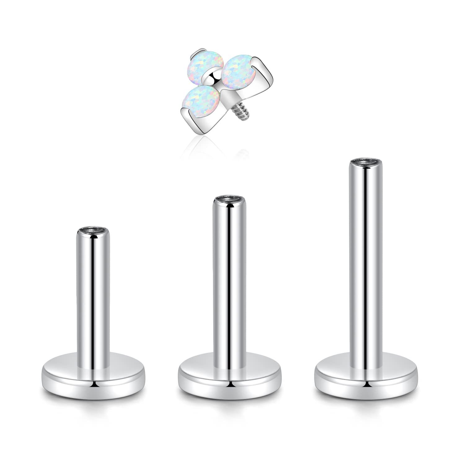 G23 Titanium Ear Nail Triangle Flower Bag with Opal Labret Stud Lip Nail Internal Thread Piercing Jewelry - Image 4