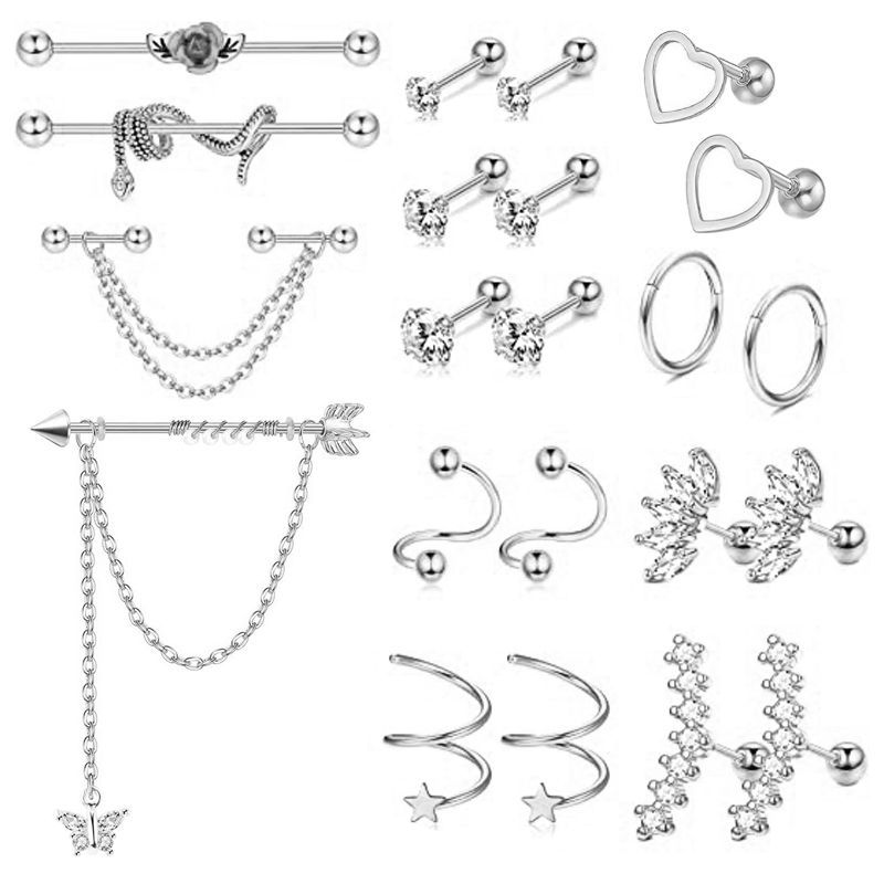 Amazon Zircon Industrial Earring Stainless Steel Piercing Ear Bone Nail Set Cartilage Earring - Image 2