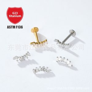 G23 Titanium Alloy Ear Cartilage Stud Zircon Square Body Piercing Jewelry