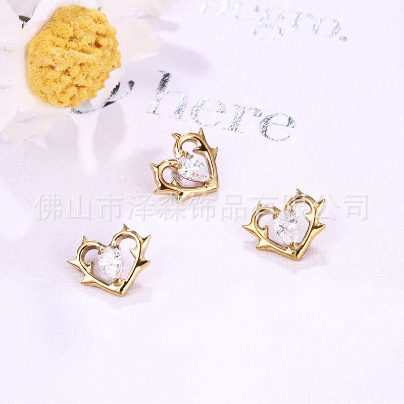 F136 Titanium Alloy Thorn Heart Earrings - G23 Titanium Zircon Lip and Tongue Studs Body Piercing Jewelry - Image 2